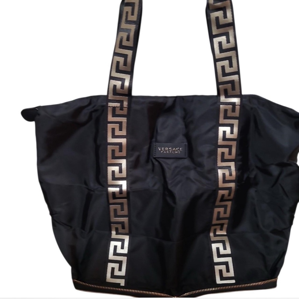 Versace Parfums✨🖤💛Tan and Black Tote Bag with Gold Accents